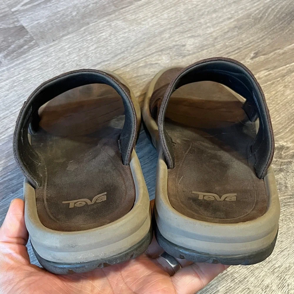 Teva Mens Langdon Slide Waterproof Leather Sandals Walnut Brown 1015150 Size 11
